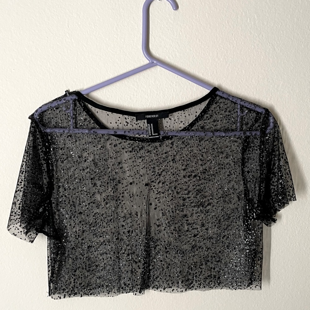 GLITTERLY SHEER CROP TOP *BLACK*